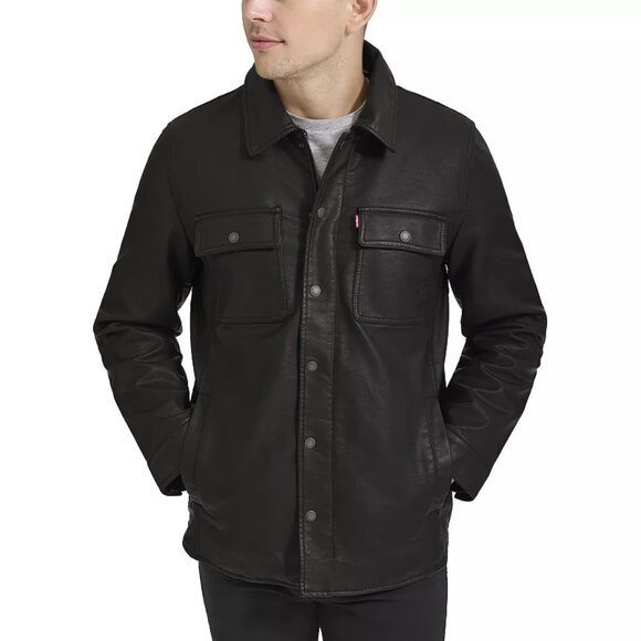 Levi’s Faux Leather Sherpa Trucker Jacket in Dark Brown - sz Medium - Picture 2 of 12